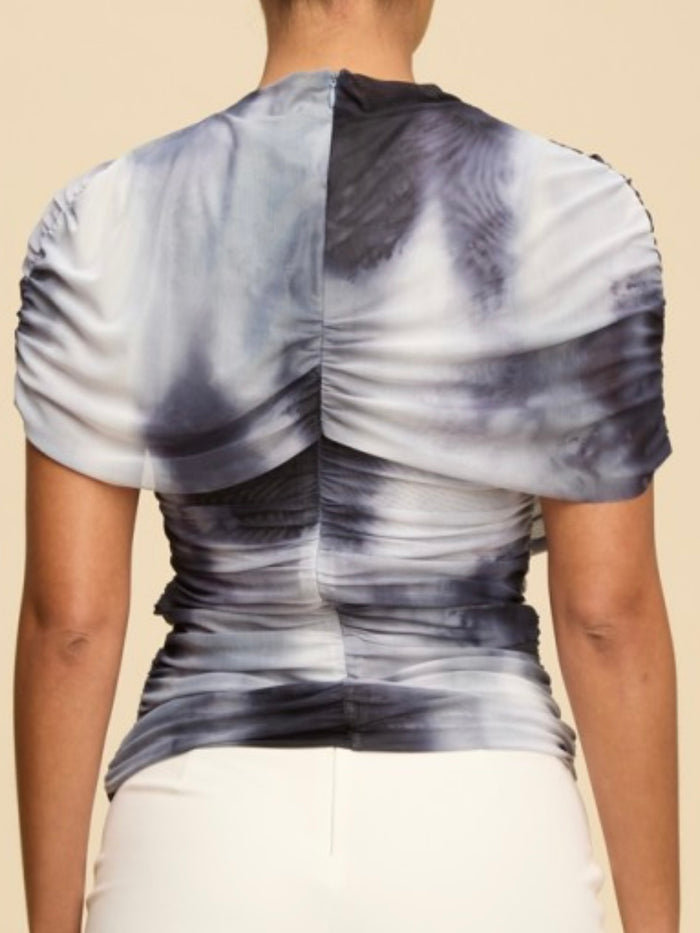 Beautiful Navy Mesh Mock Neck Top