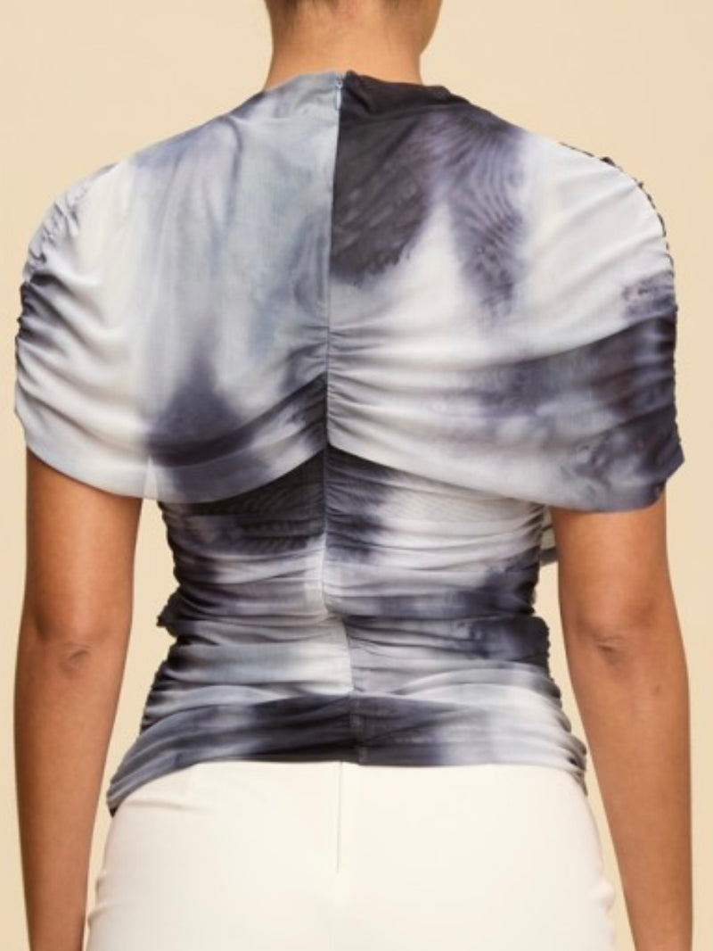 Beautiful Navy Mesh Mock Neck Top