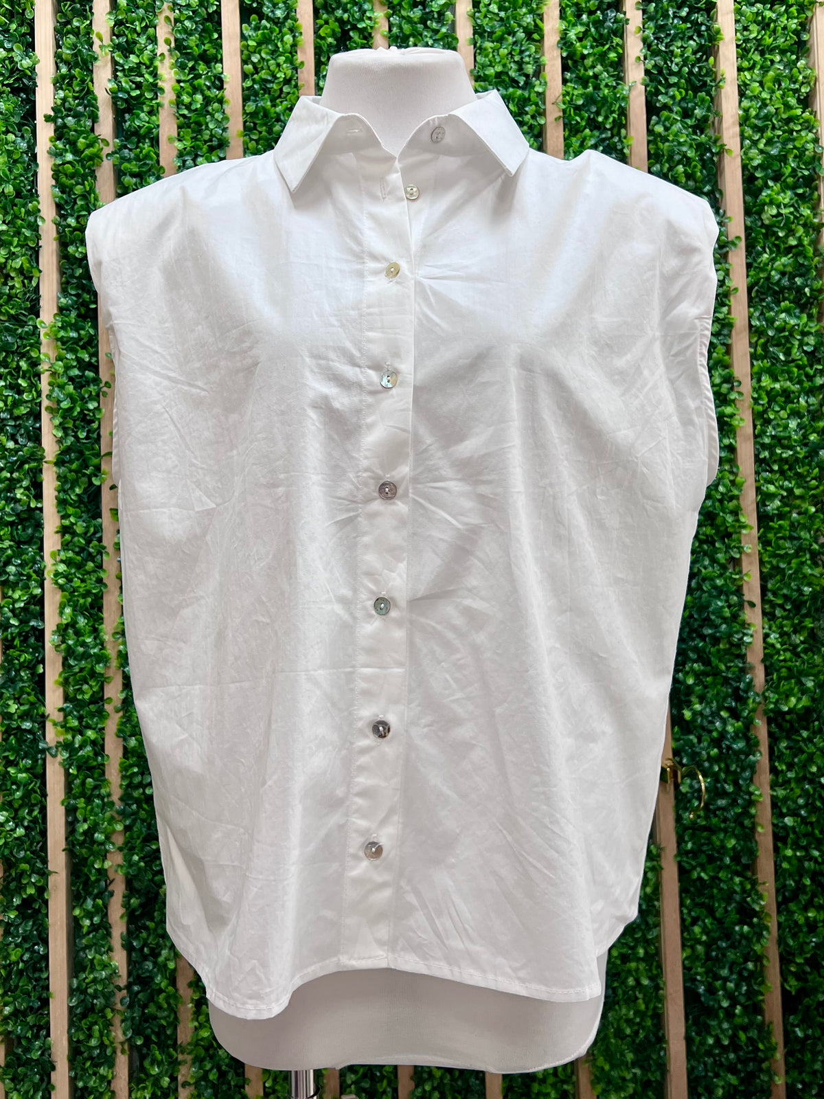 White Padded Shoulder Sleeveless Blouse