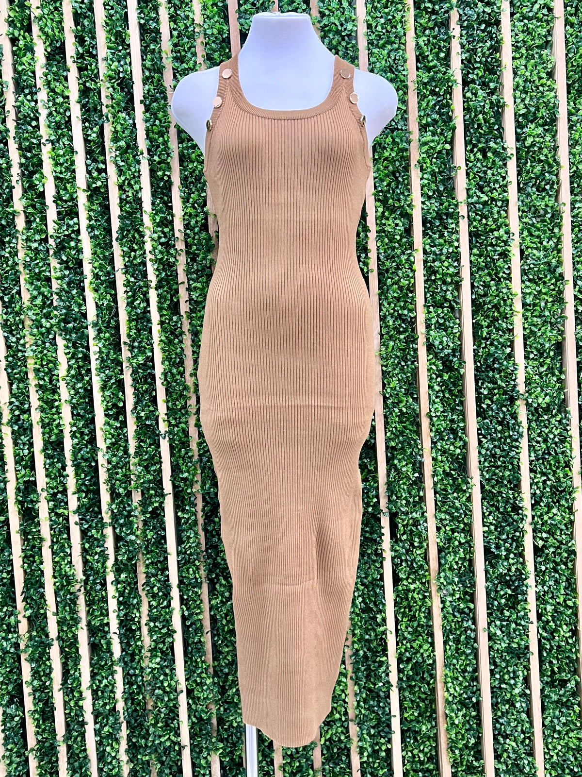 Gold Button Detail Knit Maxi Dress