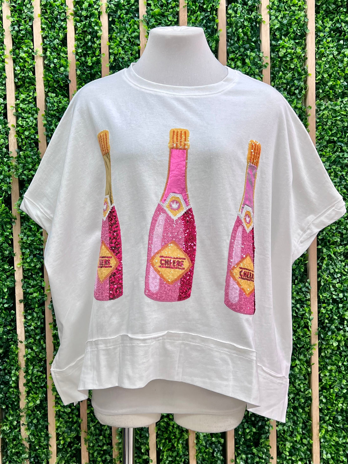 Sequin Champagne Bottles Crop Boxy Shirt