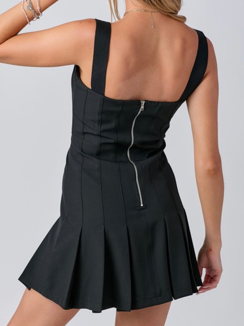 Pleat Detail Square Neckline Short Dres