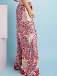 Cream Red Paisley Wide Leg Palazzo