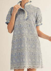 Ruffle Accent Eyelet Lace Shift Dress