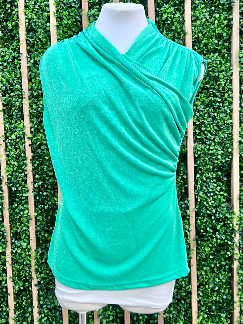 Green Textured Wrap Blouse