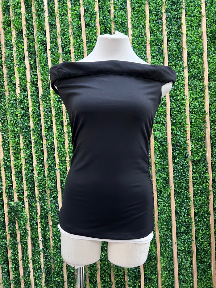 Black Ruched Off Shoulder Top