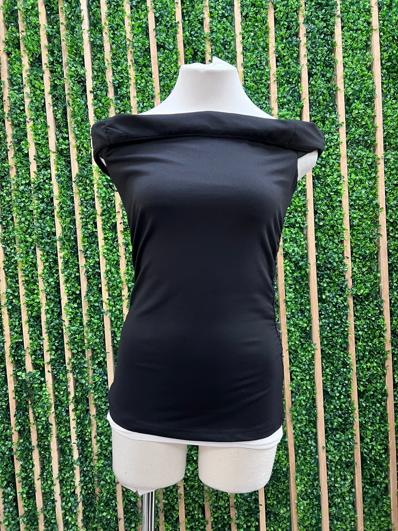 Black Ruched Off Shoulder Top