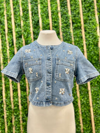 Beaded Denim Crop Blouse