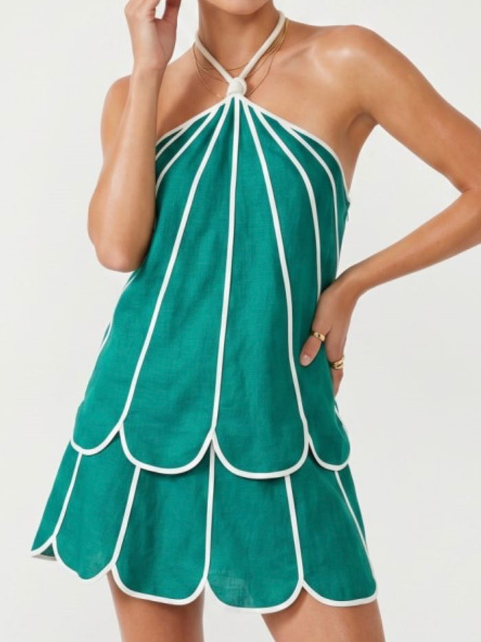 Scallop Trim Linen Halter Top