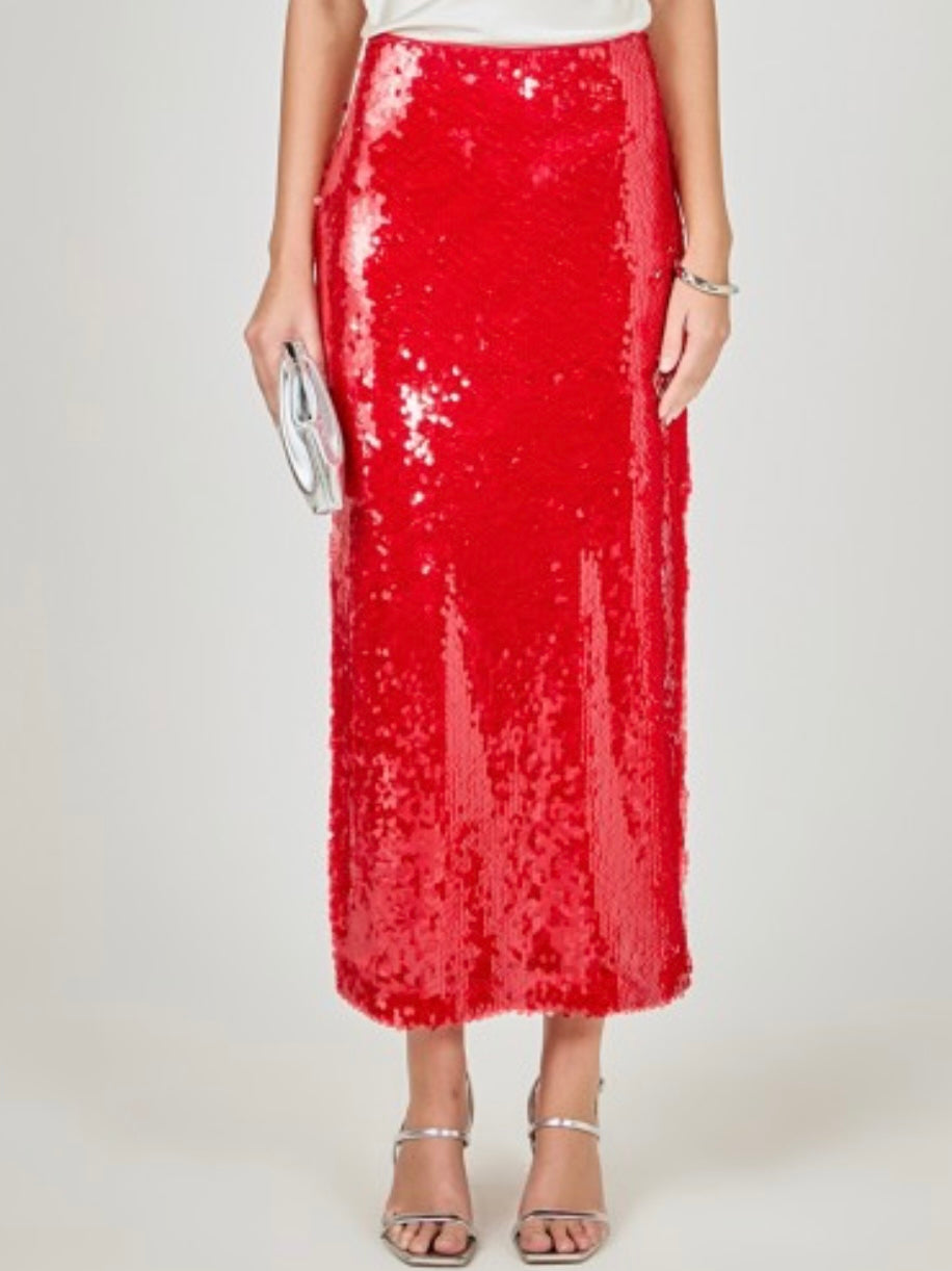 Exquisite Red Sequin Midi skirt