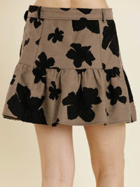 Beautiful Mocha Black Flowers EMbossed Skirt