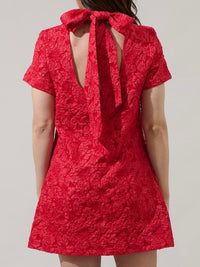 Red Floral Jacquard A Line Dress