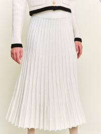 White Pleated Knit Midi Skirt