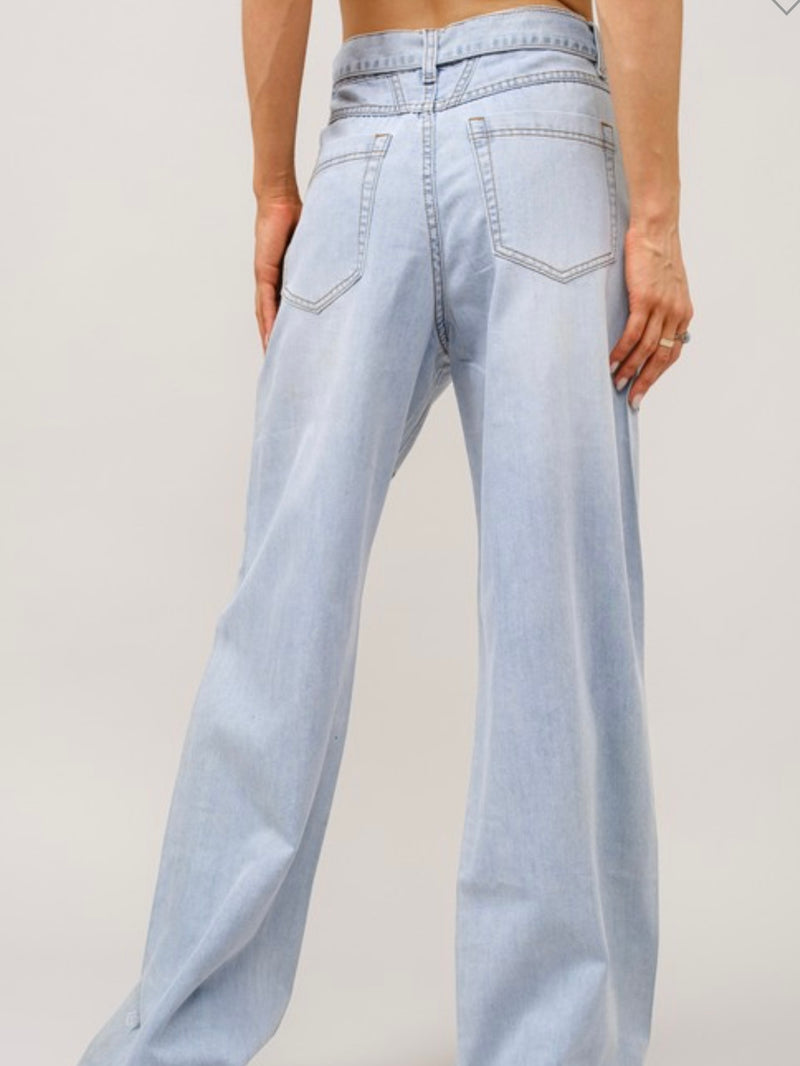 Belted Studded Leopard Wide Leg Jeans