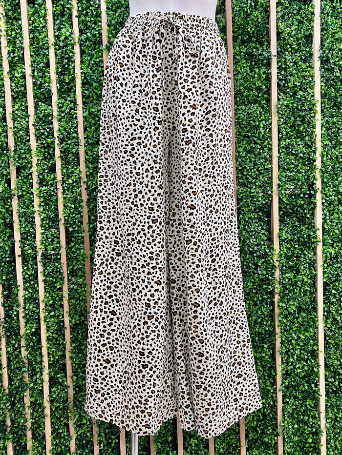 Beige Leopard Wide Leg Pant