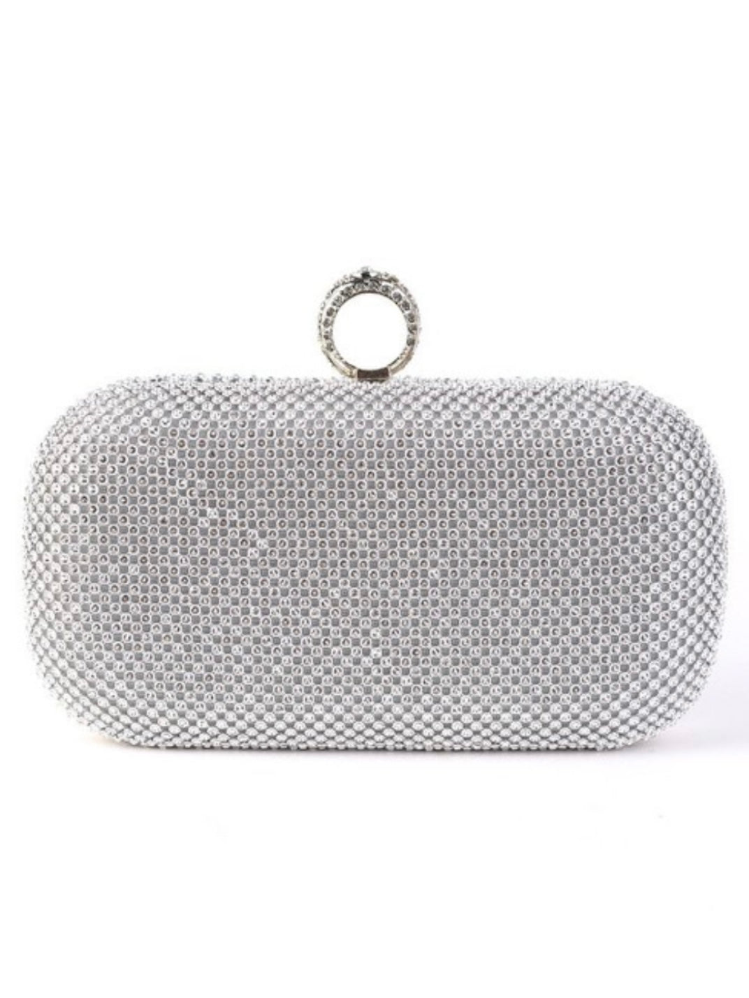 Ring Closure Rhinestone Studded Clutch