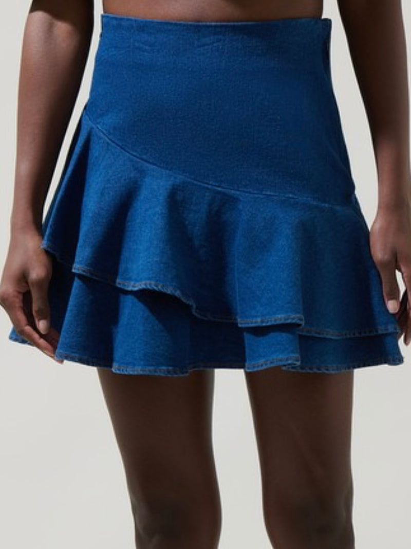 Dark Denim Ruffled Short Skirt