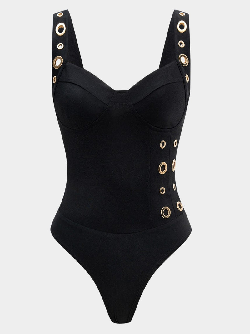 Grommet Corset Bodysuit – Black & Forest Green