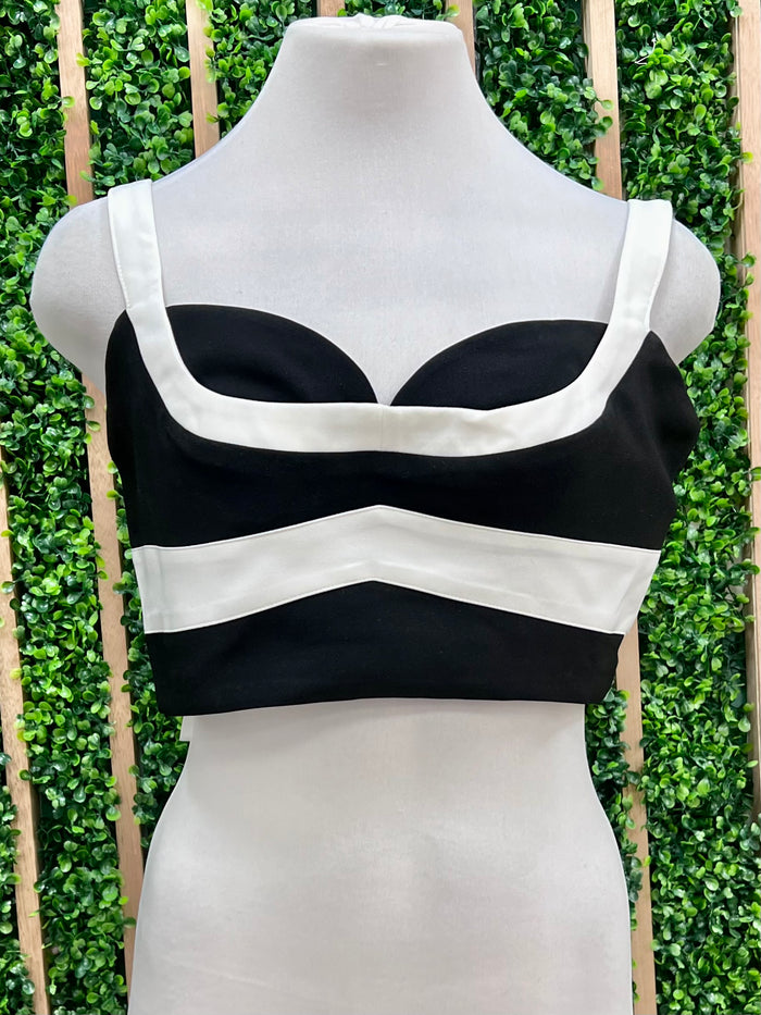 Iconic Black White Stripe Detail Crop Top