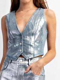 Silver Foil Denim Vest