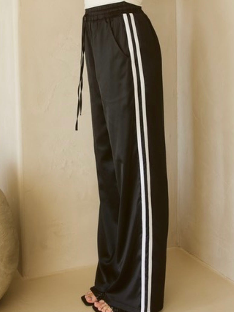 Black Satin Track Pants