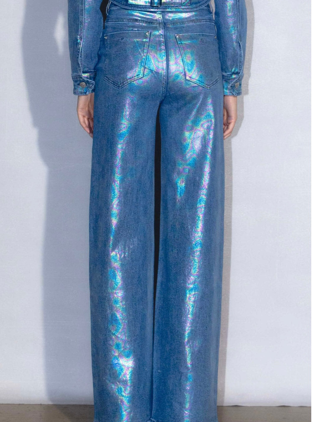 Blue Iridescent High Rise Wide Leg jeans