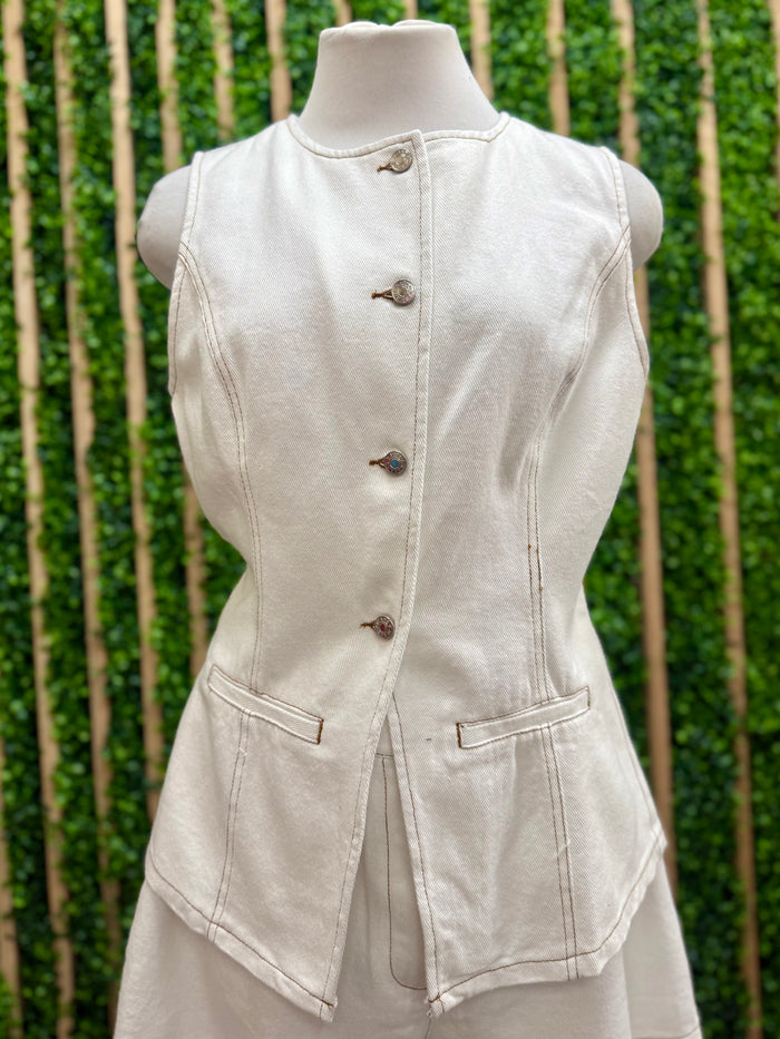 Ivory Tailored Button-Front Sleeveless Vest Top