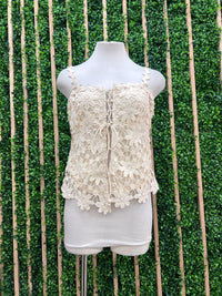 Beige Crochet Lace Up Top