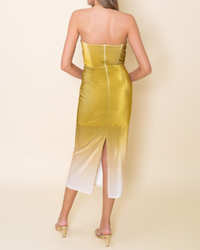 Mustard Ombre Strapless Midi Dress