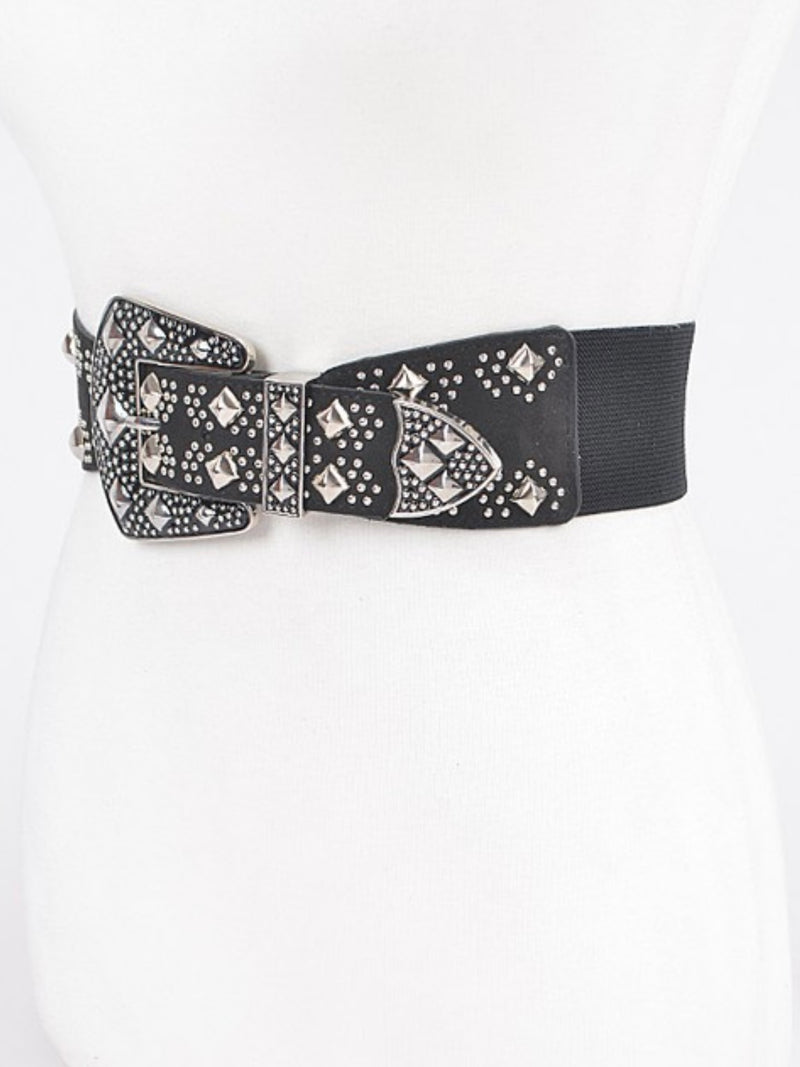 Black Multi Metal Diamond Studded Elastic Belt
