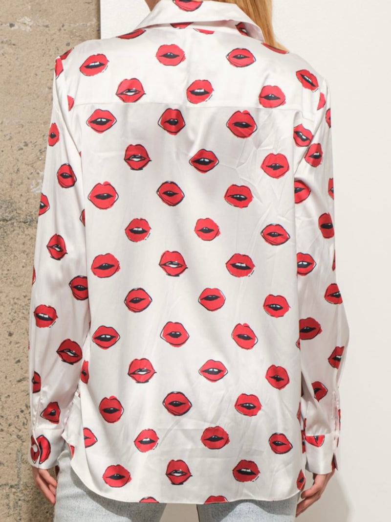 Lips Button Down Blouse