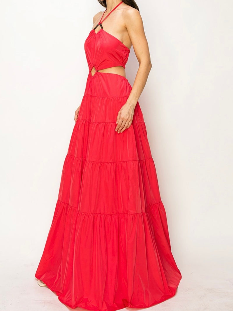 Beautiful Coral Red Cutout Maxi Dress