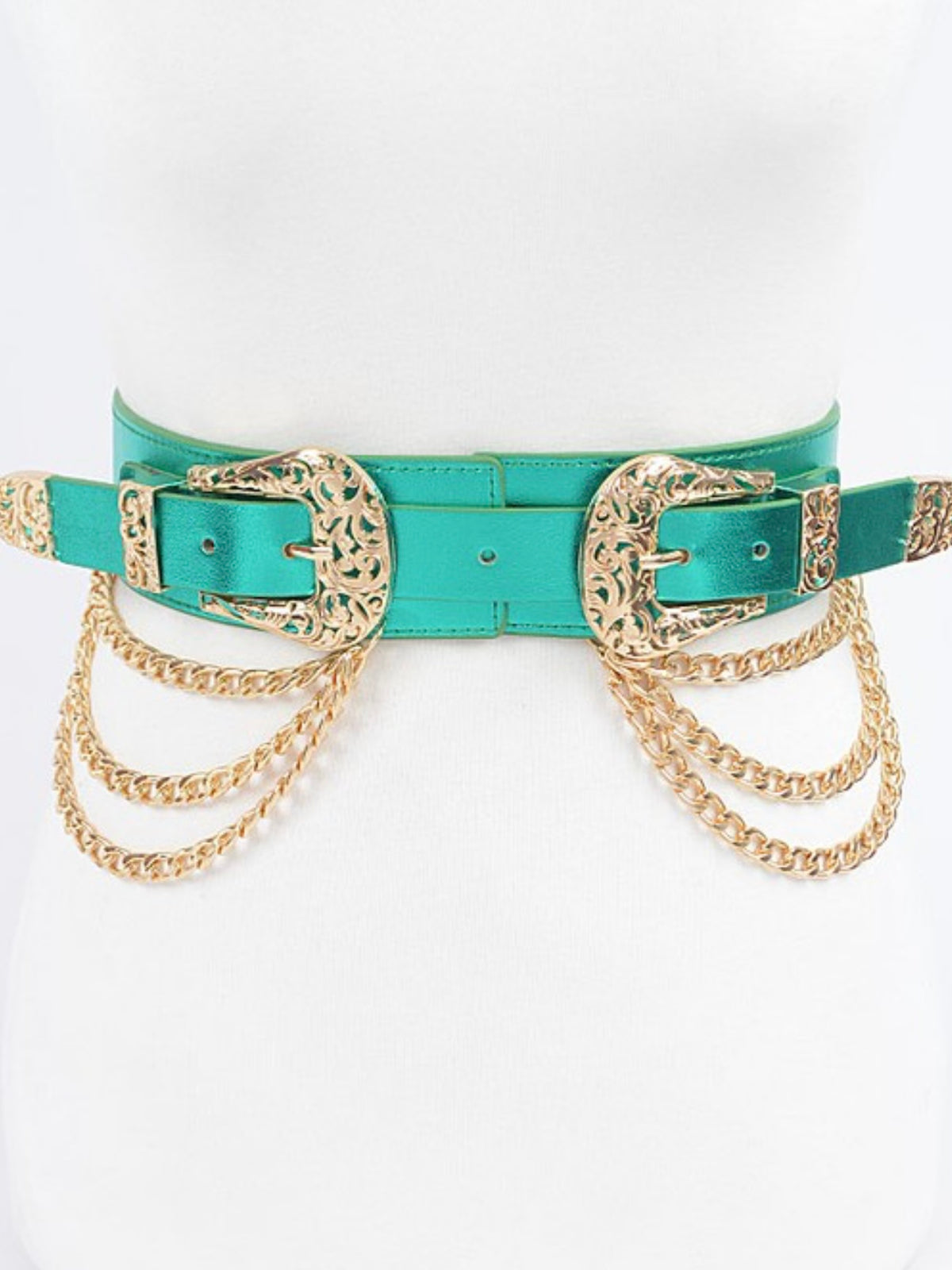 Metallic Double Buckle Chain Belt