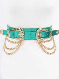 Metallic Double Buckle Chain Belt