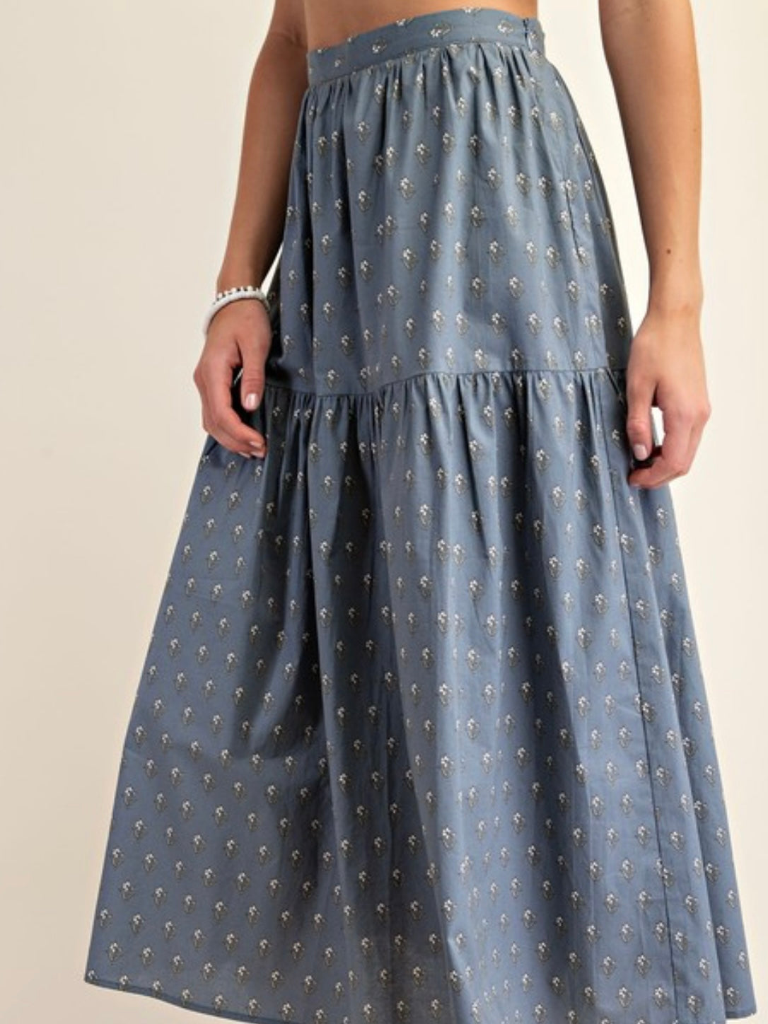 Steel Blue Print Midi Skirt Set