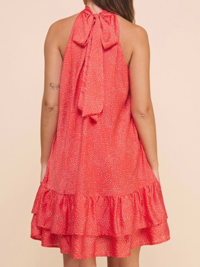 Red Dots Drop Waist Ruffled Short Dress