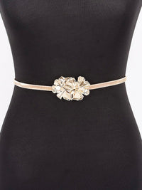 Double Textured Flower Buckle Metal Stretch belt