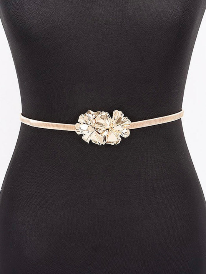 Double Textured Flower Buckle Metal Stretch belt