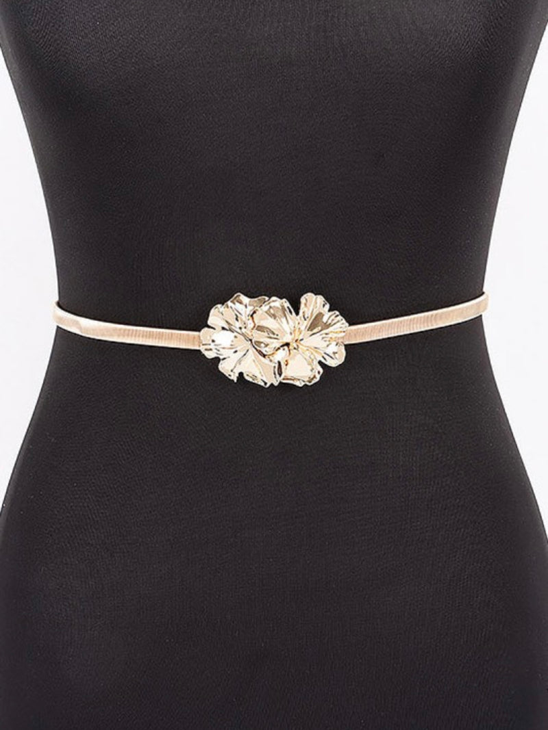 Double Textured Flower Buckle Metal Stretch belt