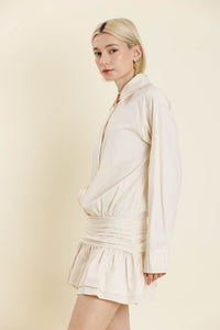 Ivory Shirring Waistband Drop Waist Blouse Dress