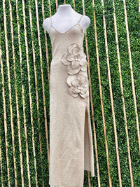 Flower Detail Fitted Knit Maxi Dress