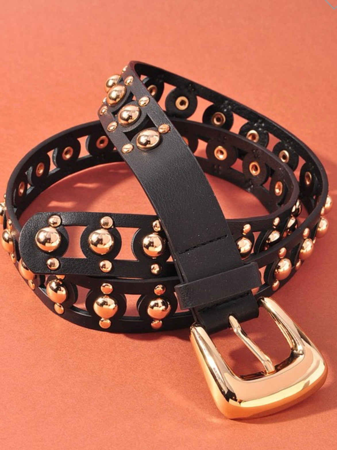 Cutout Studded Pleather Belt