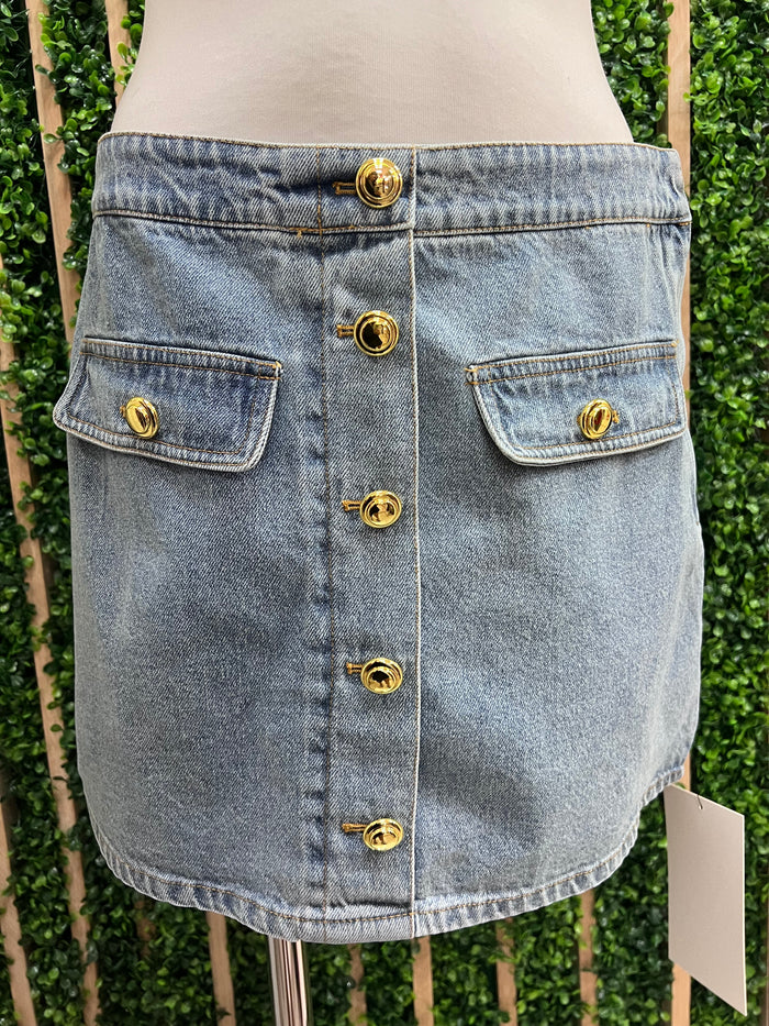 Button Front Detail Denim Short Skirt