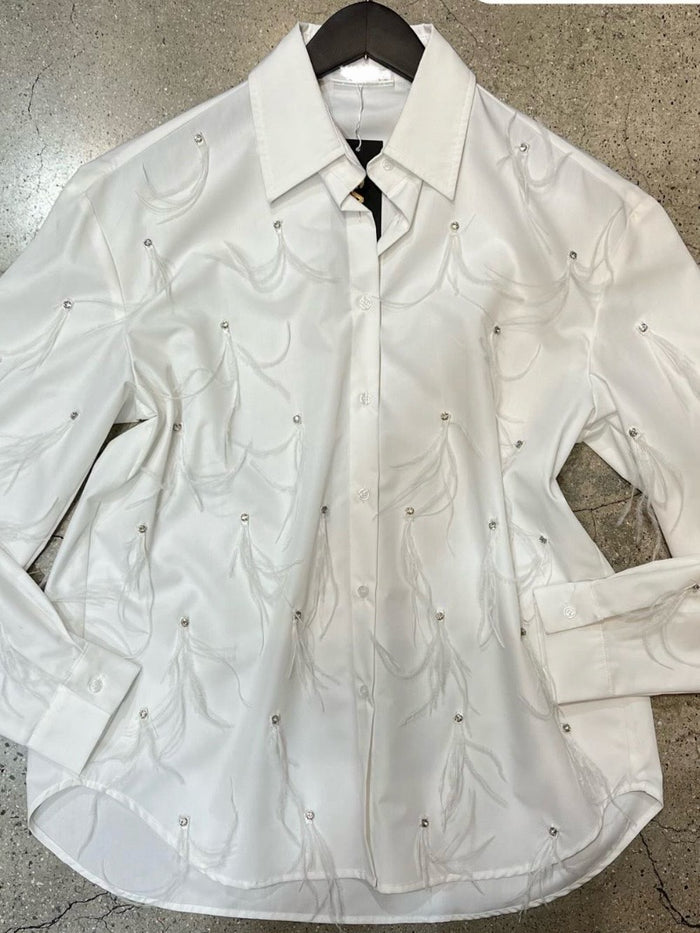 Feather Crystal Detail Button Down Blouse