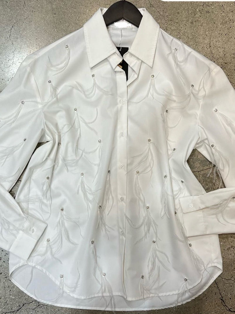 Feather Crystal Detail Button Down Blouse