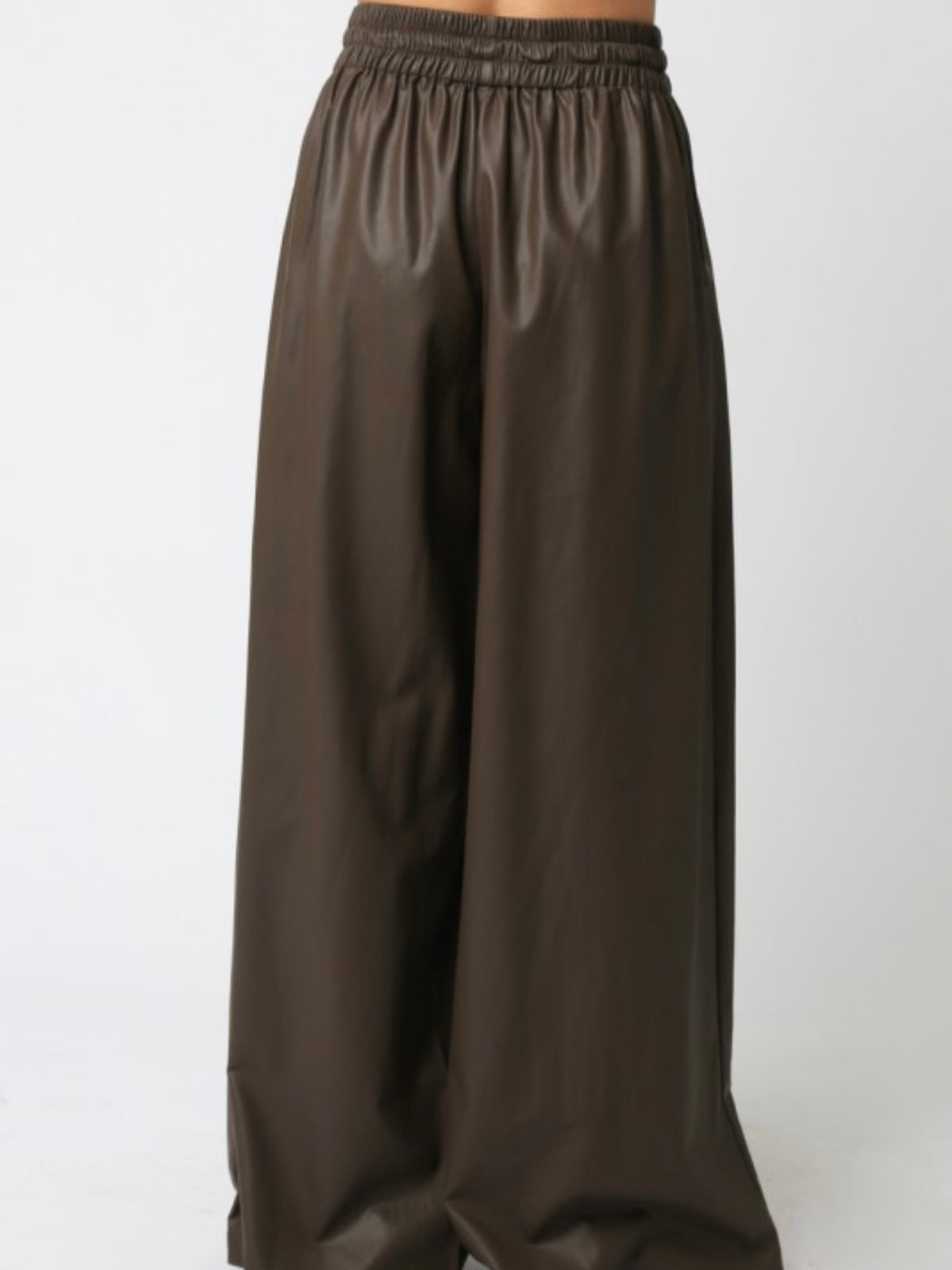 Elastic Waist Pleather Wide Leg Pants