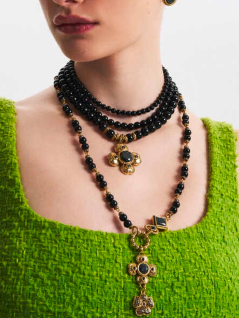 MR Onyx Love Black Multi Bead Clover Necklace