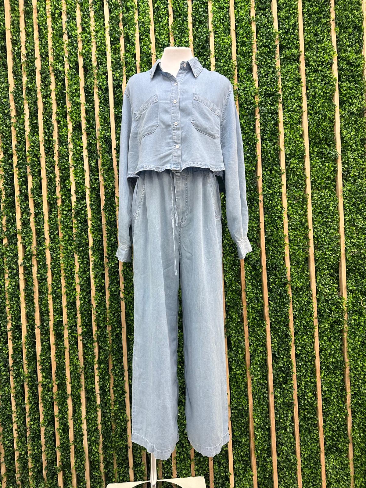 Self Tie Tencel Wide Leg Pant Set