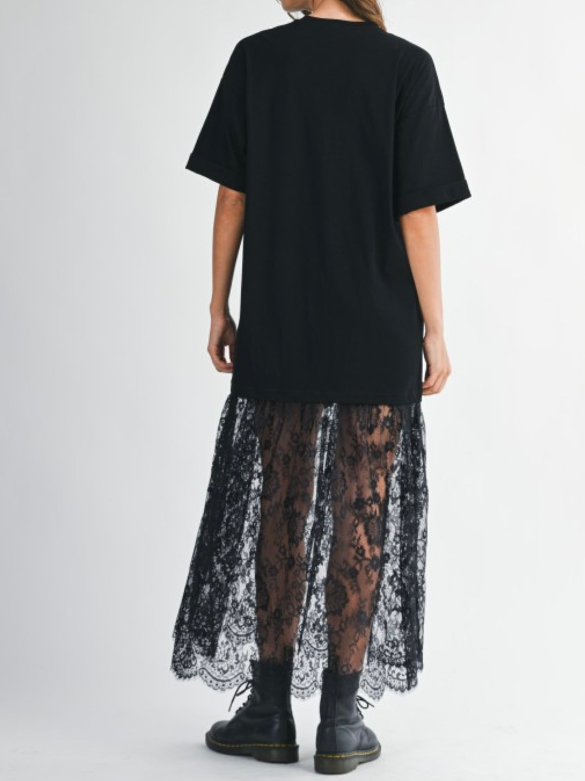 Oversize Lace Contrast Skirt Shirt Dress