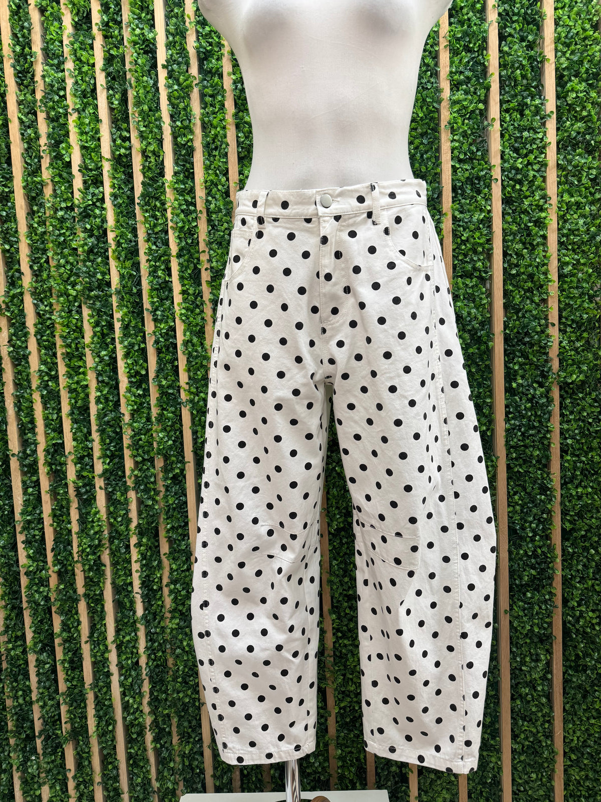 White Polka Dot Barrel Jeans